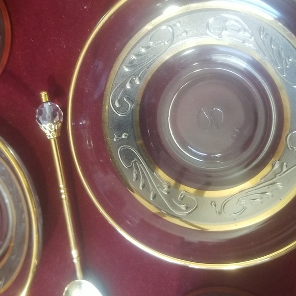 Kitchen Stunning Gold Glass Tea Set In Velvet Box Poshmark